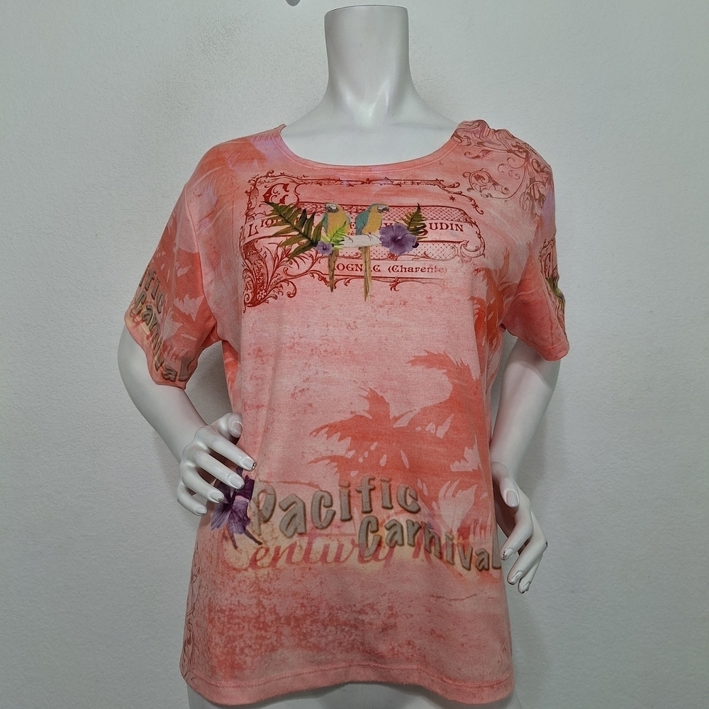 Draper’s & Damon’s Graphic Pacific Tropical Coquette Casual Carnival Top-  L/XL